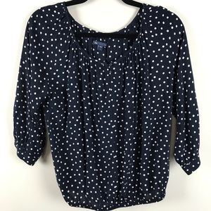 Gap Factory Polka Dot Navy White 3/4 Sleeve Top S